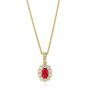 18k Yellow Gold 18k Yellow Gold Ruby And Diamond Halo Pendant - Three-Quarter View -  106442 - Thumbnail