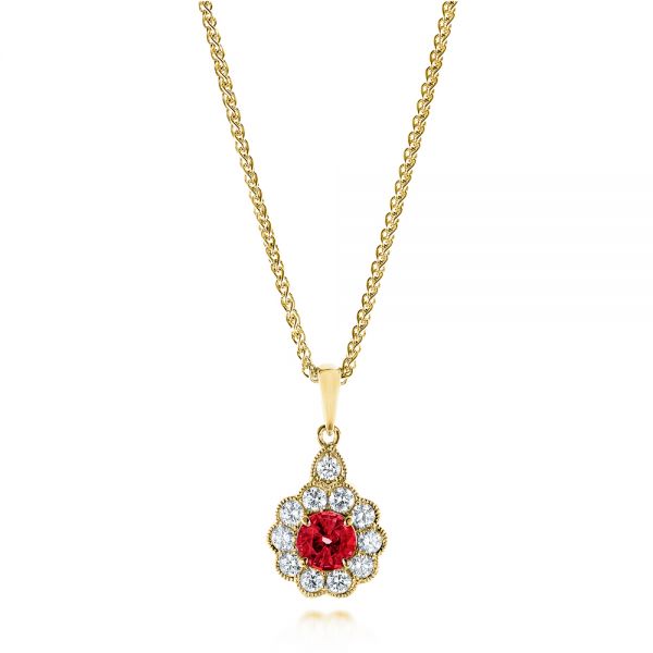 18k Yellow Gold 18k Yellow Gold Ruby And Diamond Halo Pendant - Three-Quarter View -  106456