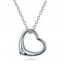 14k White Gold Solitaire Diamond Heart Pendant - Three-Quarter View -  100650 - Thumbnail