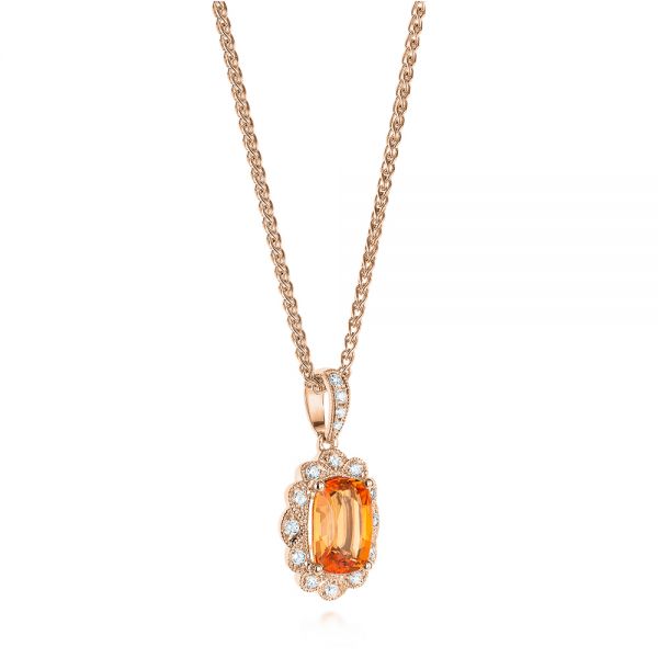 18k Rose Gold 18k Rose Gold Spessartite Garnet And Diamond Pendant - Flat View -  105018