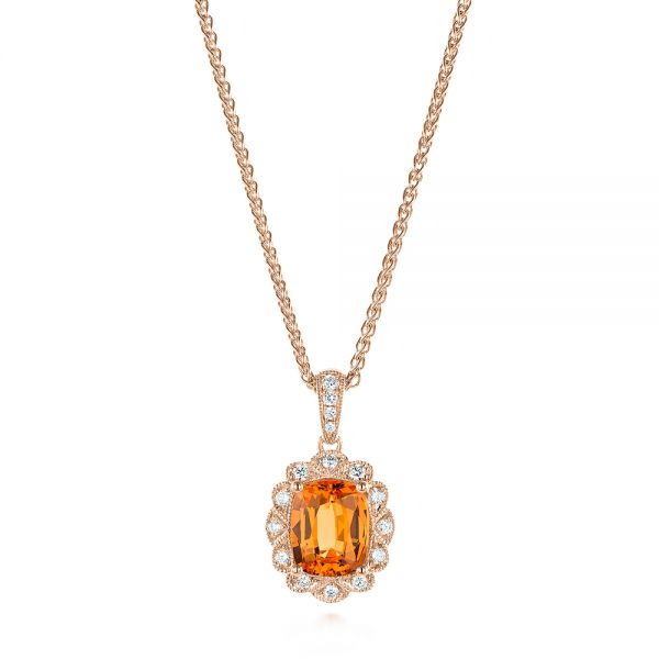 18k Rose Gold 18k Rose Gold Spessartite Garnet And Diamond Pendant - Three-Quarter View -  105018