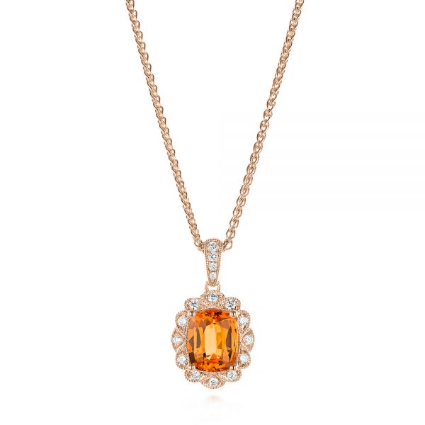 14k Rose Gold 14k Rose Gold Spessartite Garnet And Diamond Pendant - Three-Quarter View -  105018