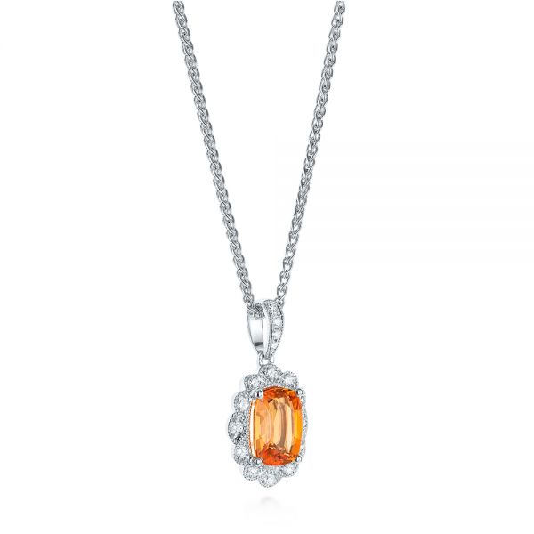  Platinum Platinum Spessartite Garnet And Diamond Pendant - Flat View -  105018