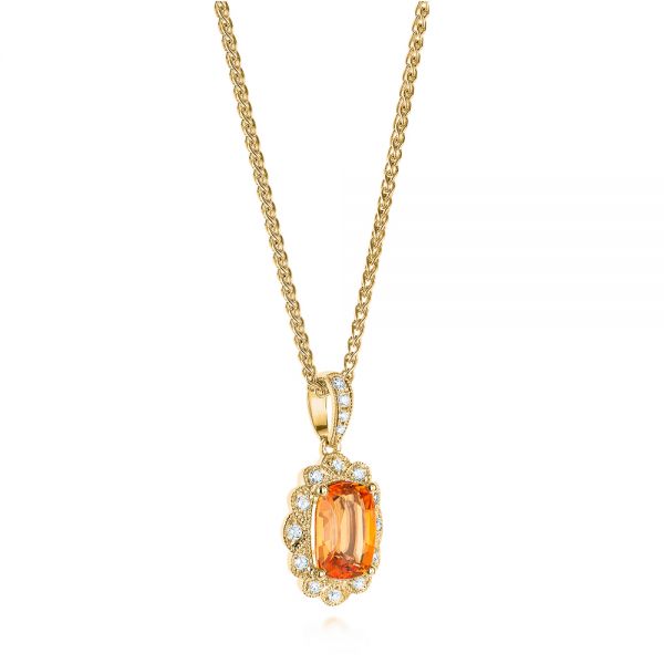 18k Yellow Gold 18k Yellow Gold Spessartite Garnet And Diamond Pendant - Flat View -  105018