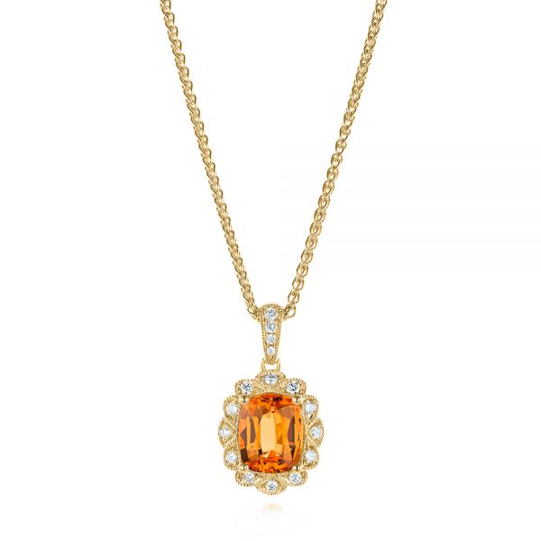 18k Yellow Gold 18k Yellow Gold Spessartite Garnet And Diamond Pendant - Three-Quarter View -  105018