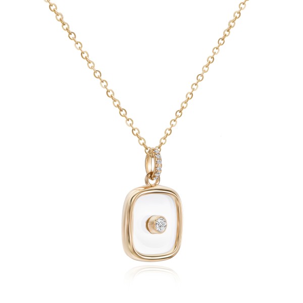 18k Rose Gold 18k Rose Gold Square Sapphire Crystal Diamond Necklace - Flat View - 107993