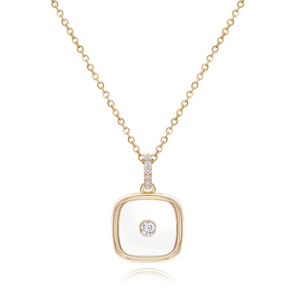 18k Rose Gold 18k Rose Gold Square Sapphire Crystal Diamond Necklace - Three-Quarter View - 107993
