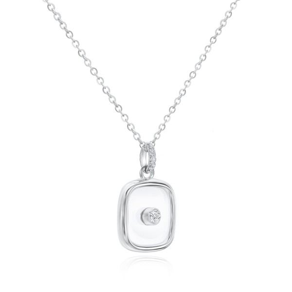 14k White Gold 14k White Gold Square Sapphire Crystal Diamond Necklace - Flat View - 107993