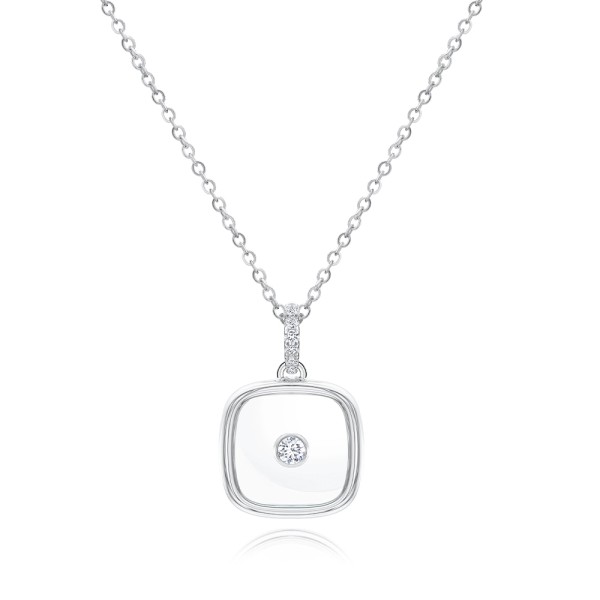 14k White Gold 14k White Gold Square Sapphire Crystal Diamond Necklace - Three-Quarter View - 107993
