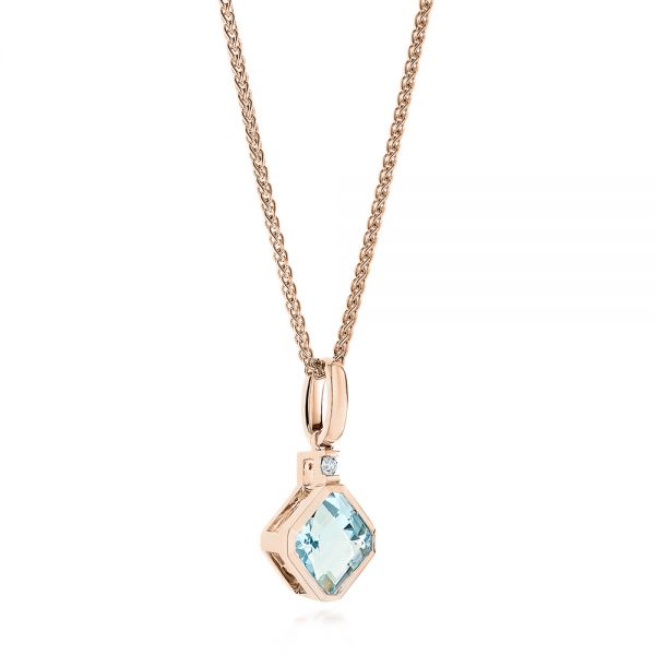 14k Rose Gold 14k Rose Gold Step Cut Aquamarine And Diamond Pendant - Flat View -  106038