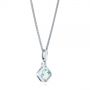 14k White Gold Step Cut Aquamarine And Diamond Pendant - Flat View -  106038 - Thumbnail