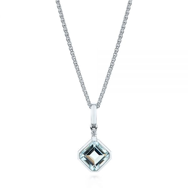 Step Cut Aquamarine and Diamond Pendant - Image