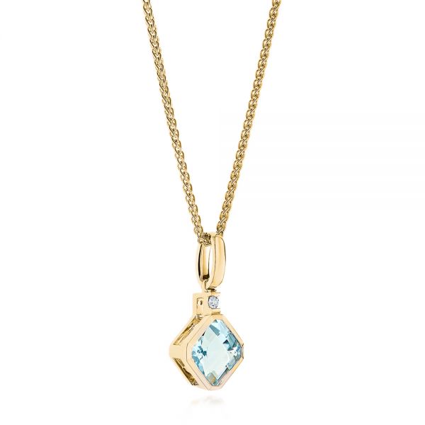 14k Yellow Gold 14k Yellow Gold Step Cut Aquamarine And Diamond Pendant - Flat View -  106038