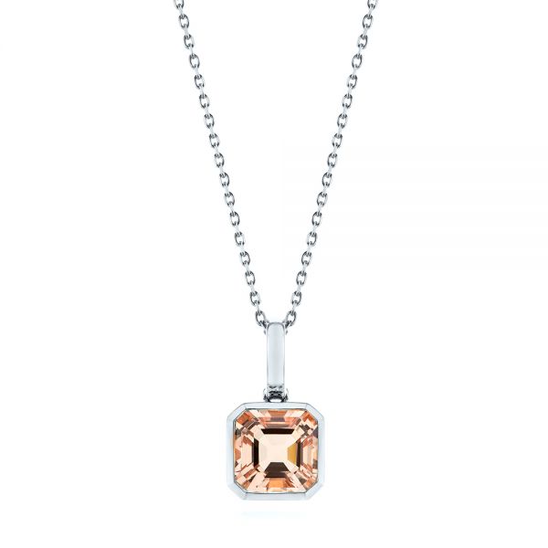  Platinum Platinum Step Cut Morganite Bezel Pendant - Three-Quarter View -  106017