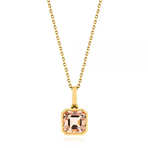 14k Yellow Gold 14k Yellow Gold Step Cut Morganite Bezel Pendant - Three-Quarter View -  106017