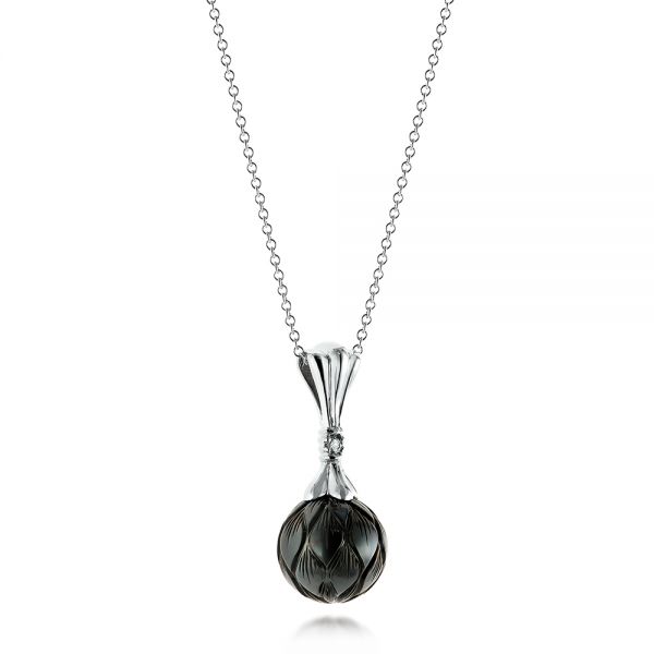 14k White Gold Tahitian Carved Pear And Diamond Pendant - Flat View - 103249