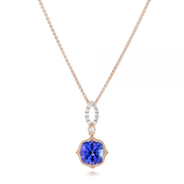 18k Rose Gold 18k Rose Gold Tanzanite And Diamond Pendant - Three-Quarter View -  102545