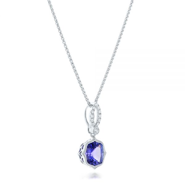 14k White Gold Tanzanite And Diamond Pendant - Flat View - 102545