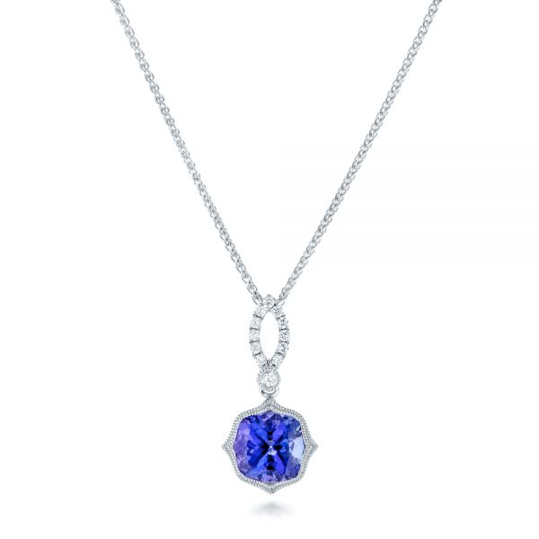 14k White Gold Tanzanite And Diamond Pendant - Three-Quarter View - 102545