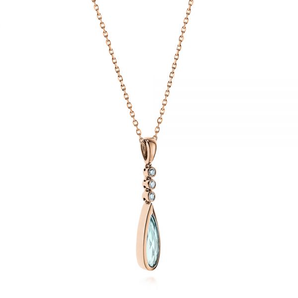 18k Rose Gold 18k Rose Gold Teardrop Aquamarine And Diamond Pendant - Flat View - 105431