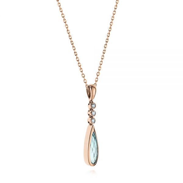 18k Rose Gold 18k Rose Gold Teardrop Aquamarine And Diamond Pendant - Flat View -  105431