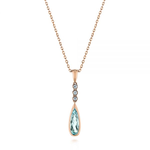 18k Rose Gold 18k Rose Gold Teardrop Aquamarine And Diamond Pendant - Three-Quarter View - 105431