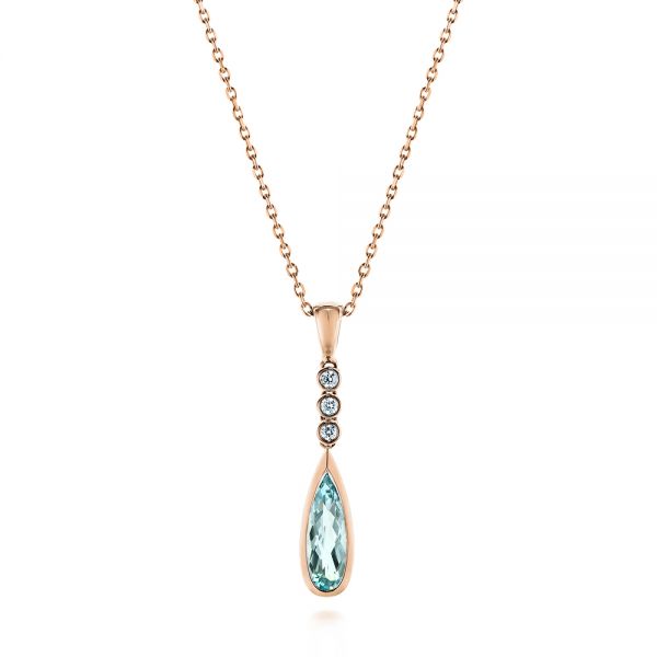 18k Rose Gold 18k Rose Gold Teardrop Aquamarine And Diamond Pendant - Three-Quarter View -  105431