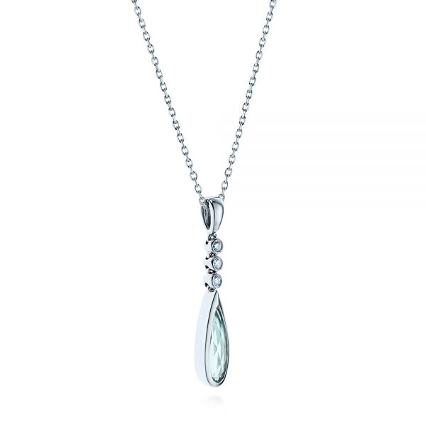  Platinum Platinum Teardrop Aquamarine And Diamond Pendant - Flat View -  105431