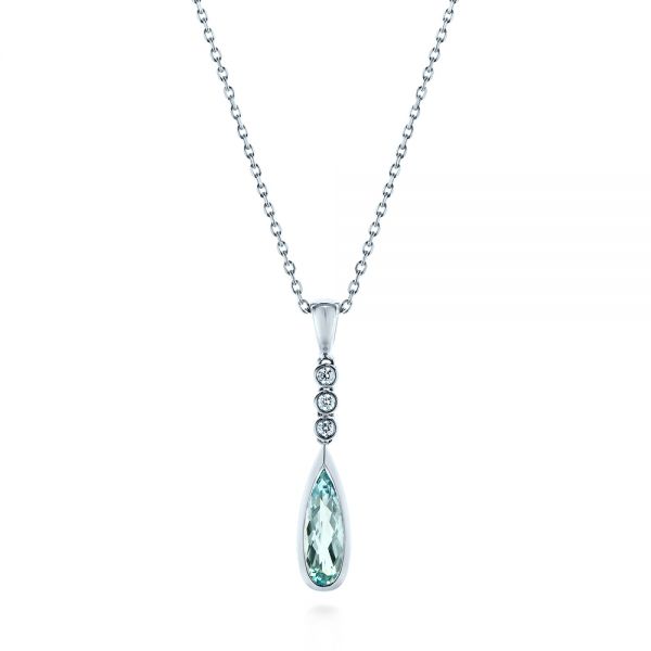  Platinum Platinum Teardrop Aquamarine And Diamond Pendant - Three-Quarter View -  105431