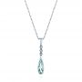 18k White Gold 18k White Gold Teardrop Aquamarine And Diamond Pendant - Three-Quarter View -  105431 - Thumbnail