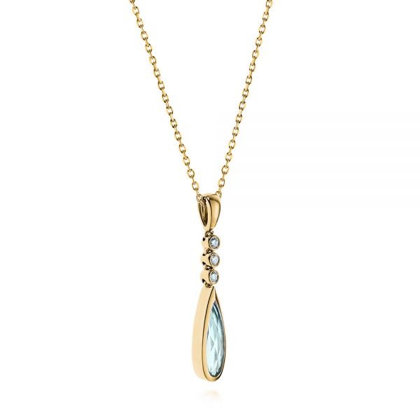 18k Yellow Gold 18k Yellow Gold Teardrop Aquamarine And Diamond Pendant - Flat View - 105431