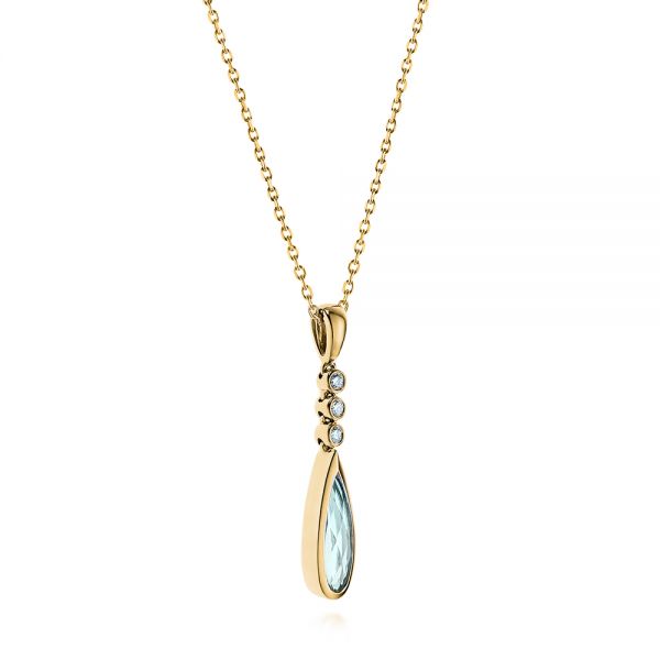 14k Yellow Gold 14k Yellow Gold Teardrop Aquamarine And Diamond Pendant - Flat View -  105431