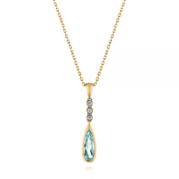 18k Yellow Gold 18k Yellow Gold Teardrop Aquamarine And Diamond Pendant - Three-Quarter View - 105431