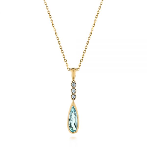 18k Yellow Gold 18k Yellow Gold Teardrop Aquamarine And Diamond Pendant - Three-Quarter View -  105431