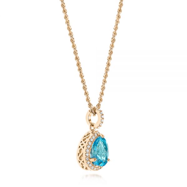18k Rose Gold 18k Rose Gold Teardrop Blue Topaz And Diamond Halo Pendant - Front View - 103773
