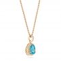 14k Rose Gold 14k Rose Gold Teardrop Blue Topaz And Diamond Halo Pendant - Front View -  103773 - Thumbnail