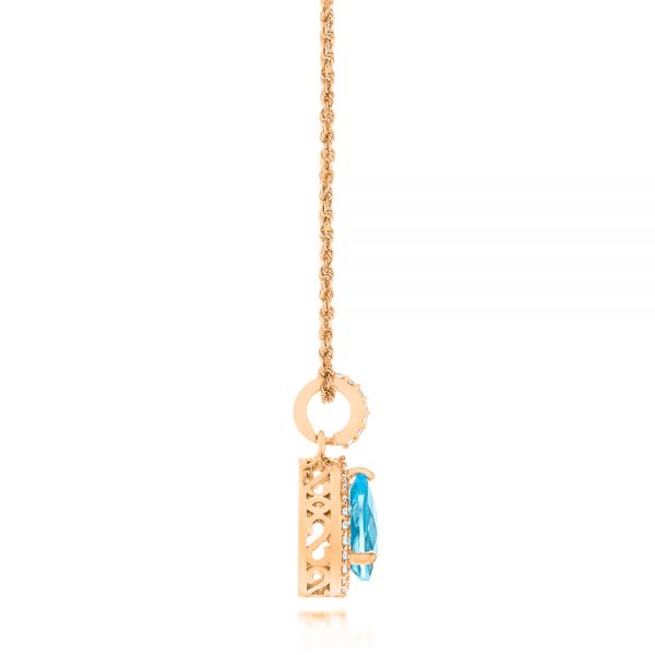 18k Rose Gold 18k Rose Gold Teardrop Blue Topaz And Diamond Halo Pendant - Side View - 103773
