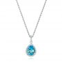  Platinum Platinum Teardrop Blue Topaz And Diamond Halo Pendant - Three-Quarter View -  103773 - Thumbnail