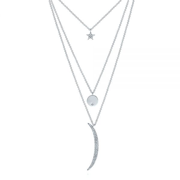  Platinum Platinum Three-stack Moon And Stars Diamond Necklace - Three-Quarter View -  105291