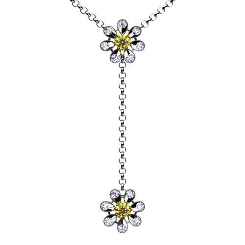 Topaz And Diamond Flower Necklace - Three-Quarter View -  918 - Thumbnail