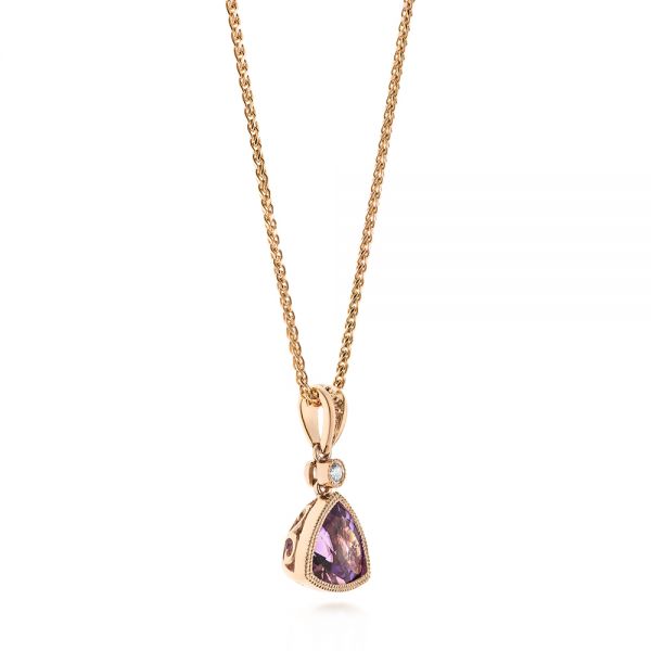 14k Rose Gold 14k Rose Gold Trillion Amethyst And Diamond Pendant - Front View -  103733 - Thumbnail