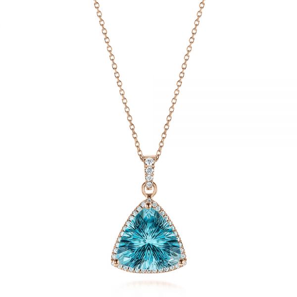 18k Rose Gold 18k Rose Gold Trillion Blue Topaz And Diamond Pendant - Three-Quarter View -  105299