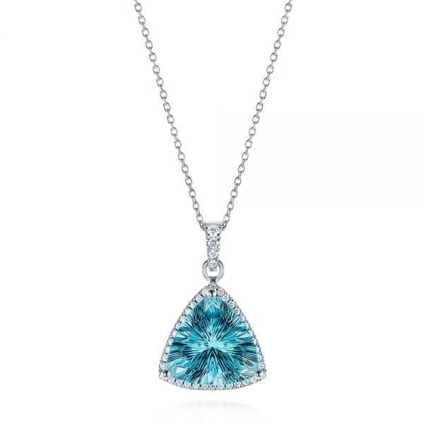  Platinum Platinum Trillion Blue Topaz And Diamond Pendant - Three-Quarter View -  105299