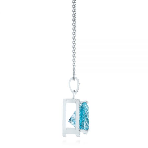 14k White Gold Trillion Blue Topaz And Diamond Pendant - Side View - 105299