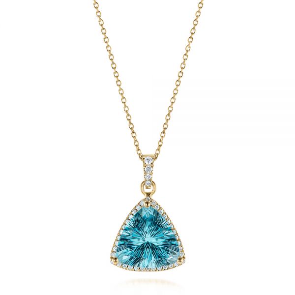 18k Yellow Gold 18k Yellow Gold Trillion Blue Topaz And Diamond Pendant - Three-Quarter View -  105299