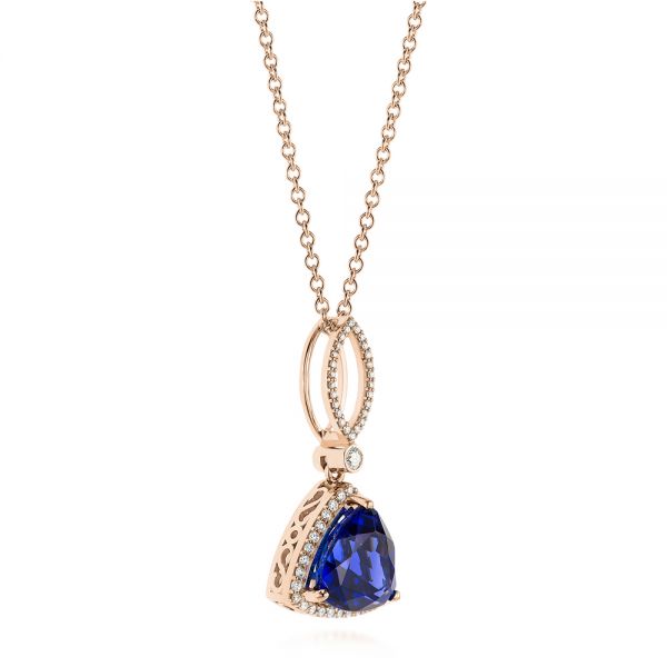 14k Rose Gold 14k Rose Gold Trillion Tanzanite And Diamond Halo Pendant - Flat View - 105003