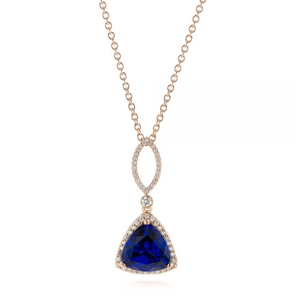 18k Rose Gold 18k Rose Gold Trillion Tanzanite And Diamond Halo Pendant - Three-Quarter View -  105003