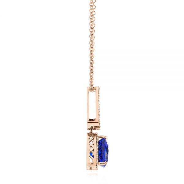 14k Rose Gold 14k Rose Gold Trillion Tanzanite And Diamond Halo Pendant - Side View - 105003