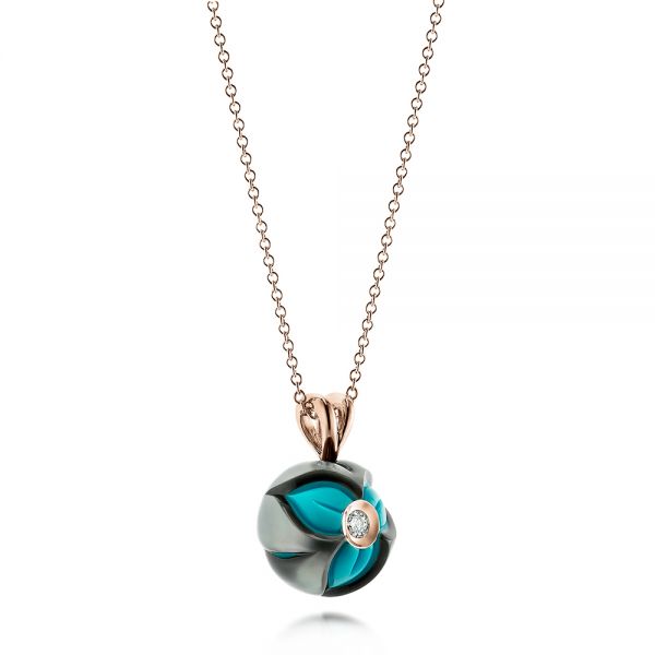 14k Rose Gold 14k Rose Gold Turquoise Pearl And Diamond Pendant - Flat View - 103256