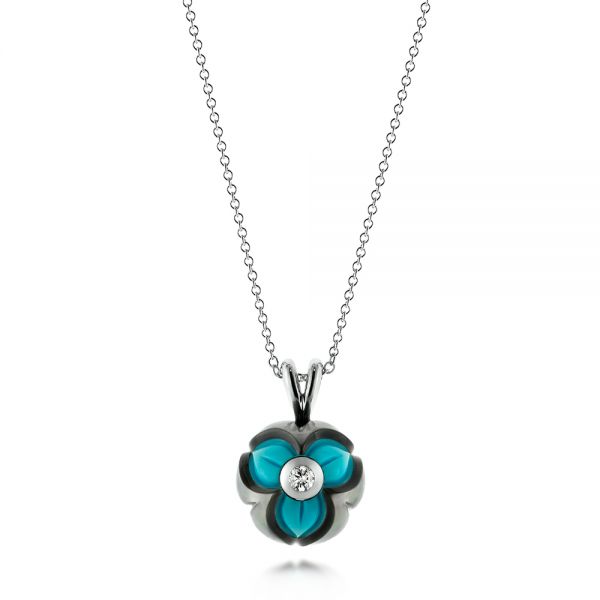  Platinum Platinum Turquoise Pearl And Diamond Pendant - Three-Quarter View -  103256